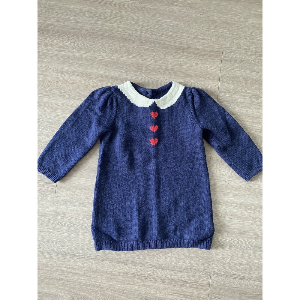 BABY GAP VALENTINES Navy Sweater Dress w/ White collar and Hearts - 18-24 months